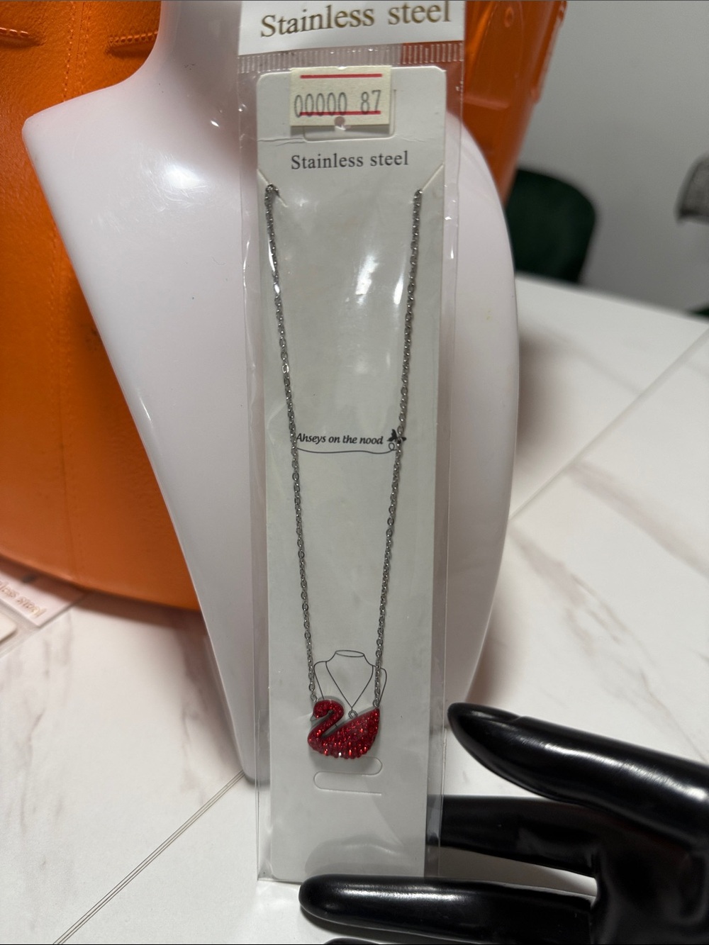 Stainless Steel Red Swan Pendant Necklace